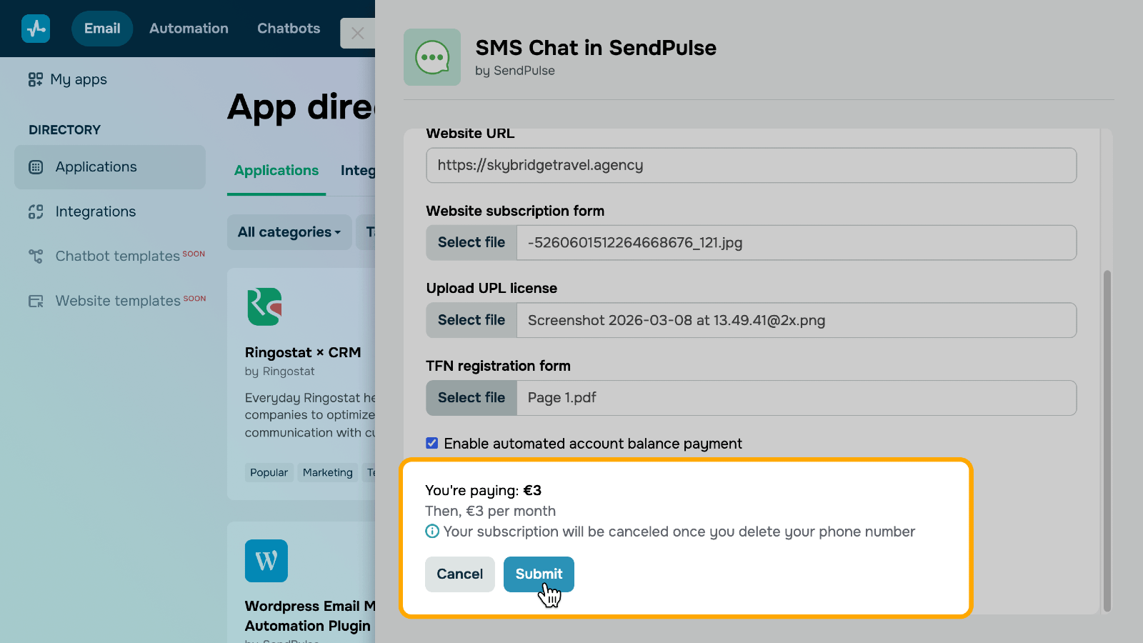 SMS Chat in SendPulse