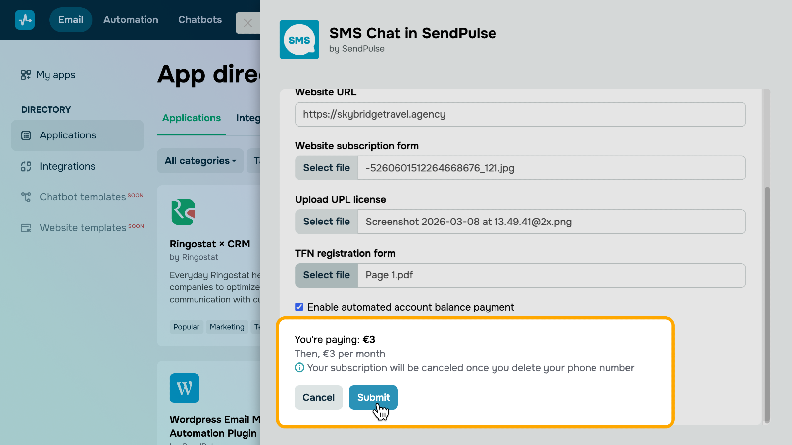SMS Chat in SendPulse
